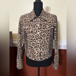Veronica Beard Cara Leopard Denim Jacket. Size M